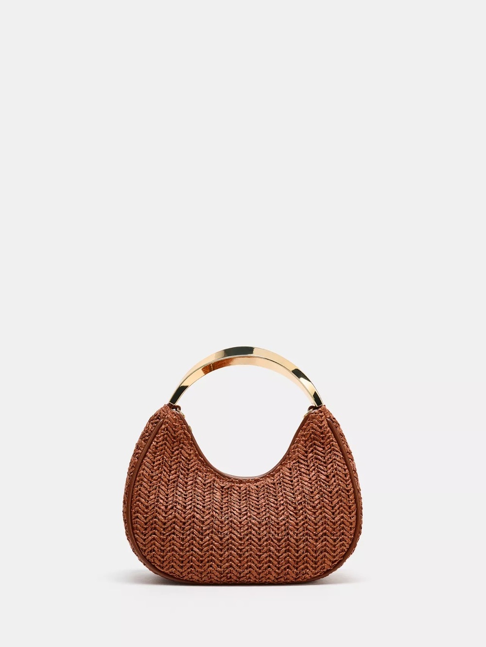 Zara Brown Woven Shoulder Bag with Gold Chain